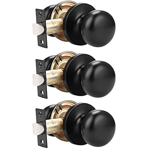 GOBEKOR 3 Pack Keyless Passage Door Knobs Matte Black Interior Door Knob with Lock Round Passage Knob for Hallway Stainless Steel Door Knob Cover