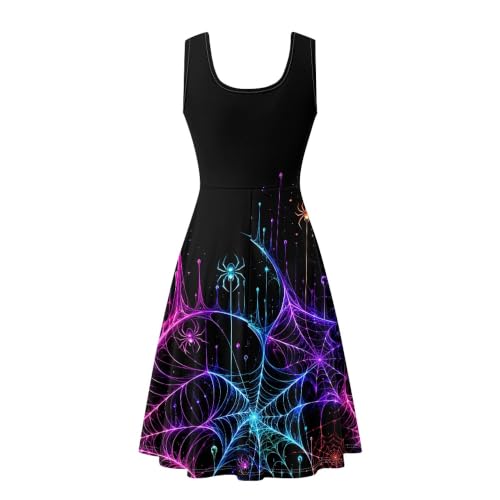 Image of TOADDITDO Women's Sleeveless O Neck Beach A-Line Party Coctail Tank Dresses Flared Sundress