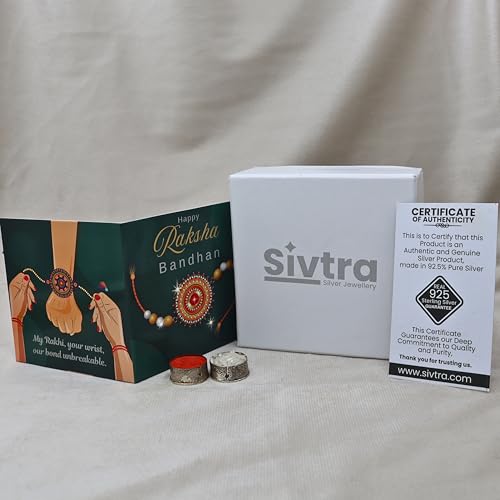 Image of 925 Sterling Silver Rakhi with Peacock Design for Brother, Handmade Orange Thread Rakhi for Raksha Bandhan Gift