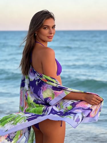 Image of Spicy Sandia Kimonos for Women Floral Beach Cover Up Loose Swimsuit Bathing Suit Coverup Cardigan for Summer Swimwear