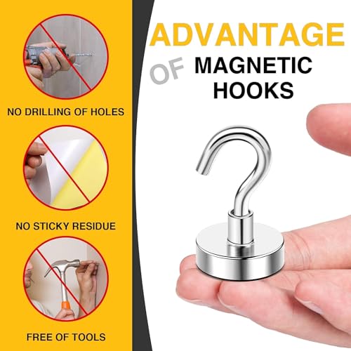Image of DIYMAG Magnetic Hooks,170lbs Heavy Duty Magnets with Hook Silver 12 Pack