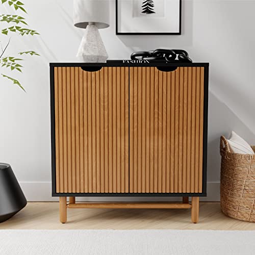 Stead Adjustable Fluted Accent Cabinet 2023 Collection - Contemporary Storage Shelf - Great In Living Rooms, Bedrooms, And Entryways (Black And Oak) #TOP2