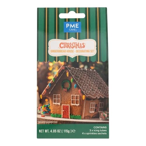 PME Conjunto de Decoração para Bolo de Casa de Jengibre de Natal | Tubos de Glaseado, Polvilho, Confetti, Laços e Sinos (115g / 4.05oz)