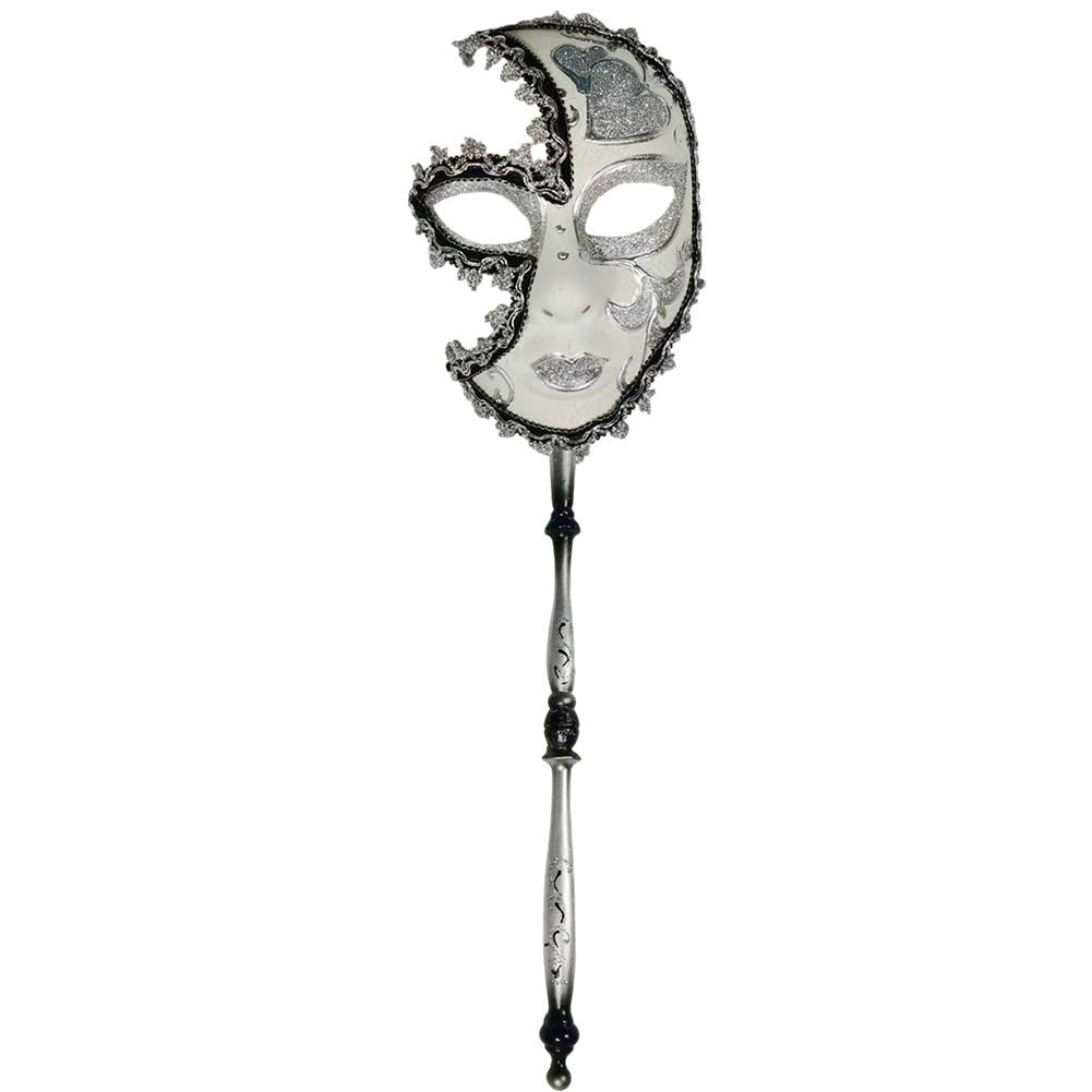 Hrippy Silver Mardi Gras Masquerade Mask With Holding Stick Venetians Mask Carnivals Halloween Costume Decorations For Party