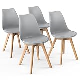 Lifetime Home Mid-Century Modern Lounge Chair Set of 4 - High Back Rest, Soft Padded Seats & Solid Wood Legs - Dining, Living Room, Kitchen - DSW Shell Tulip Chair - Light Grey