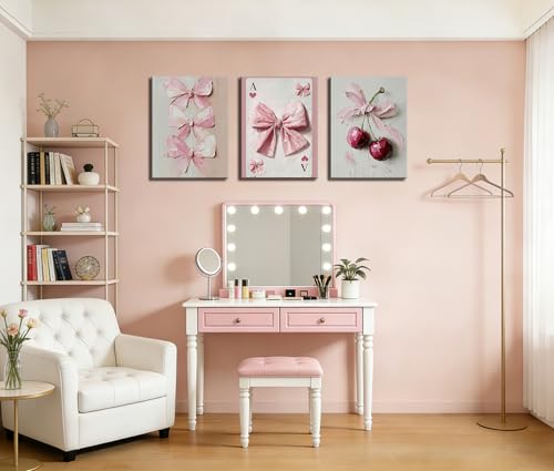 Image of Frimeeme Pink Bow Canvas Wall Art, Set of 3, 12x16 Inch Framed