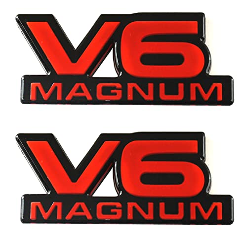Image of 2Pcs V6 Magnum Emblems Fender Door Nameplate 3D Badge Stickers Logo 1500 Van Fit for Durango V6 (Black Red)