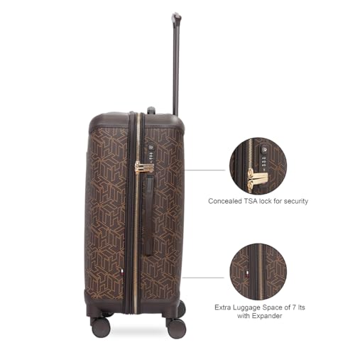 Image of Tommy Hilfiger Jazz Mid Soft Luggage - Brown |Check-in Trolley Bag with TSA Lock | 360 Spinner Double Wheels | Telescopic Handle | Expandable | Polyester Shell Suitcase | 76L Capacity | 67cm