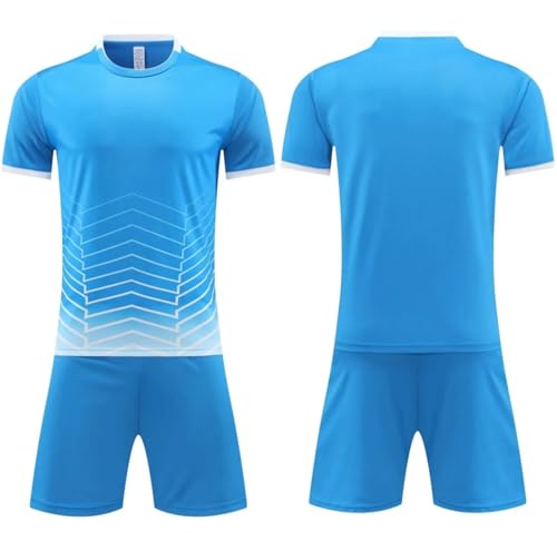 Zlongbow Boys Girls Football Jersey Sport Short Sleeve T-Shirt + Shorts Children's Fußball Trikot Set Short Sleeve Tracksuit Clothing Outdoor Sportbekleidung für Kinder (Blau, S（160-165cm）)