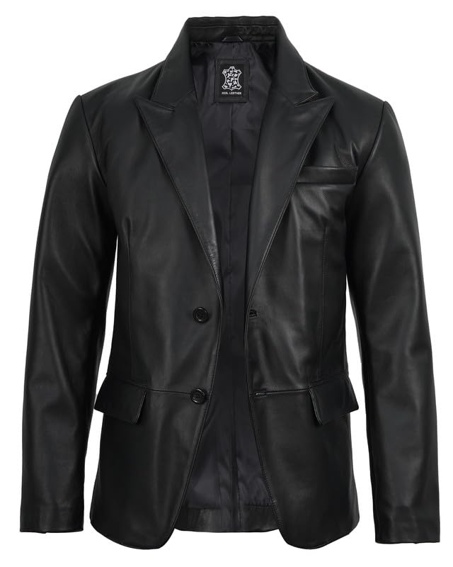 Image of Blingsoul Mens Leather Blazer - Casual Leather Sport Coat with Notch Lapel, Real Lambskin Leather Jacket for Men