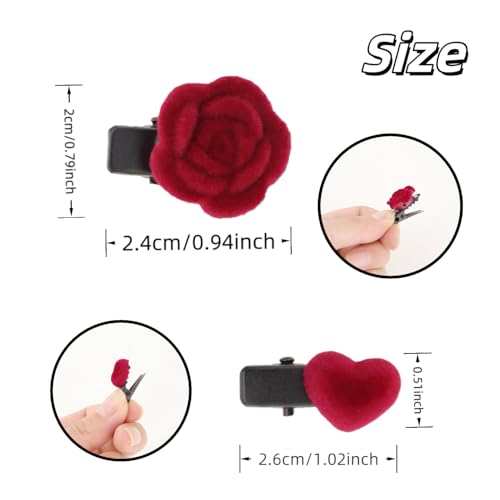 10 Piezas Pequeñas Pinzas de Terciopelo Rojo para el Cabello, clips de aligátor decorativos con forma de rosa y corazón, accesorios retro para el cabello para mujeres miniatura 4