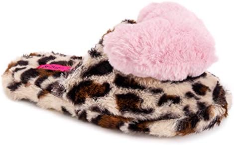 Betsey Johnson Novelty Sherpa Scuff Slipper Leopard/Pink Heart SM (US Women's 5-6) M