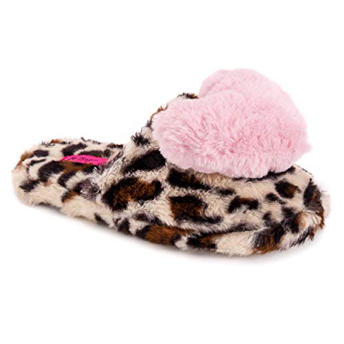 Betsey Johnson Novelty Sherpa Scuff Slipper Leopard/Pink Heart Sm (Us Women's 5-6) M #TOP21