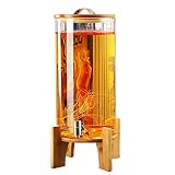 Aprilhp Dispenser per Bevande in Vetro con Rubinetto in Acciaio Inossidabile e Supporto in Legno, Barattoli di Vetro Cilindro per Ghiaccio, Trasparente