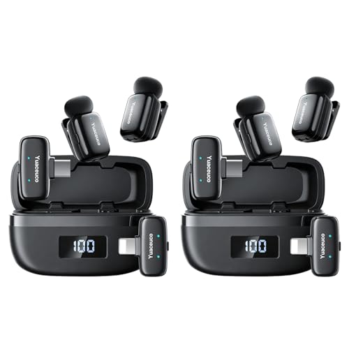 Yuaceuco 2 Sets Mini Wireless Microphone for iPhone ipad Android, Noise Reduction and Mute, 33h Charging Case, AI Voice Changer, Mini Lapel Mic for Video Recording, Vlogging, YouTube