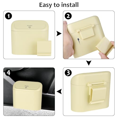 Image of Accmor Car Trash Can, Portable Vehicle Trash Bin with Lid, Car Dustbin Garbage Organizer Holder with One Roll Trash Bag, Leakproof Hanging Mini Cars Storage Bag Container for Auto, SUV, Office (Beige)