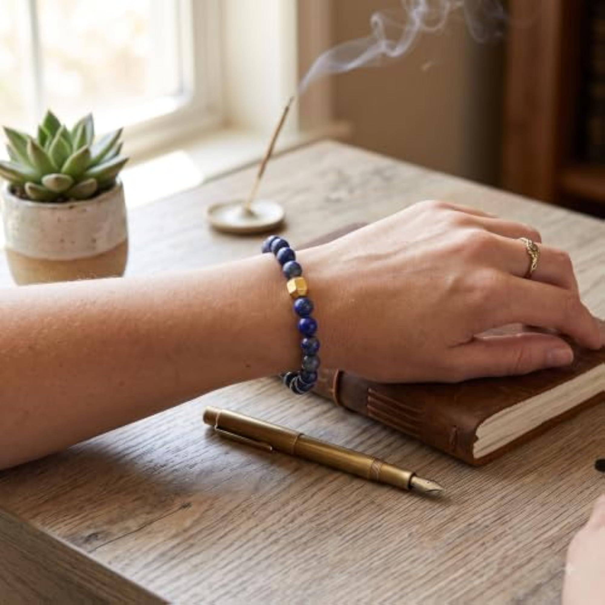 Lapis Lazuli Bracelet with Brass Beads, Spiritual Accessory