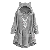 Mosstars Fleecejacke Damen Plüschmantel Gefütterte Merry Chrismas Weich & Leicht Sweatjacke Teddyfleece Teddymantel Mit Reißverschluss Baumwoll Freizeit Warmer Winter Essentials Herbstjacke Unifarben