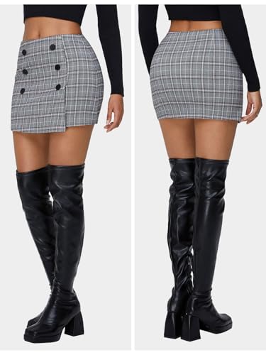 EXLURA Womens Button Bodycon Mini Skirt Sexy Night Club High Waist Elastic Y2K Fall Winter Plaid Skirts - Image 5