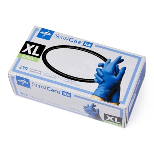 Medline SensiCare Ice Powder-Free Nitrile Exam Gloves, Size X-Large, Box of 230