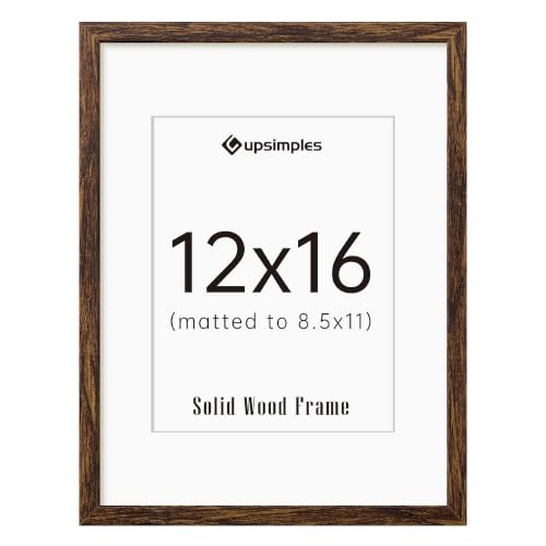 Image of upsimples 12x16 Picture Frame Solid Wooden, Nursery Decor, 1Pack Walnut | 100% Solid Wood, Fit 8.5x11 with Mat and 12 x 16 Poster, Farmhouse Wall Decor or Tabletop Display, Safe For Nursery Kids Room