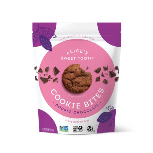 Alice’s Sweet Tooth Double Chocolate Cookie Bites – Gluten-Free, Vegan, Crunchy Mini-Cookies – Plant-Based, Dairy-Free, Grain-Free, Soy-Free, Kosher – 5.5 ounces