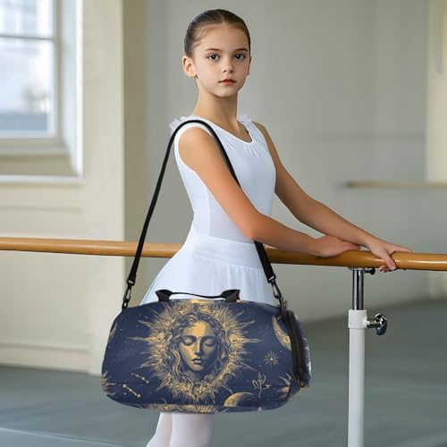 Duffle Bag for Boys or Girls with Shoes Compartment, Vintage Celestial Star Sun Sports Travel Bag Overnight3