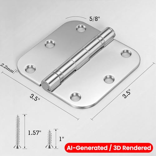 Image of 3 Pack Rounded Polished Chrome Door Hinges 3.5 Inch 5 /8 inch Radius No Squeak Ball Bearing Interior 3-1 /2 inchFlat Iron Bifold Residential Standard Bedroom Indoor for Doors 3 inch Hardware Control Home Decor