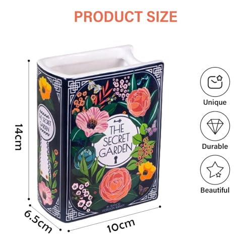 Small Book Shaped Decorative Vase, Ceramic Book Vase for Flowers, Unique Book Flower Vase Modern Decorative Vase for Home Office Bookshelf Living Room Bedroom Decor