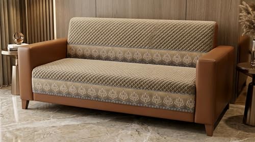 Image of Velvet L Shape 2+2 (4 Seater) Sofa Cover Fully Covered | Anti Skid Non Slip | Plain Mud Brown | Washable Furniture Protector