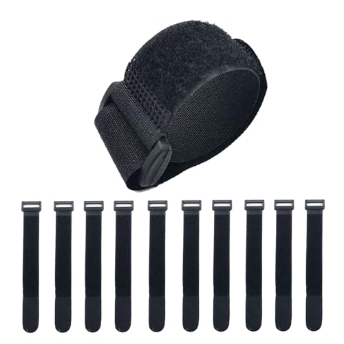Image of Hook and Loop Cable Straps Heavy Duty Adjustable Hook and Loop Straps 10-Pack Self Adhesive Nylon Ties 1" x 8" (25x200mm) for Organizing Cords Tools and Gear