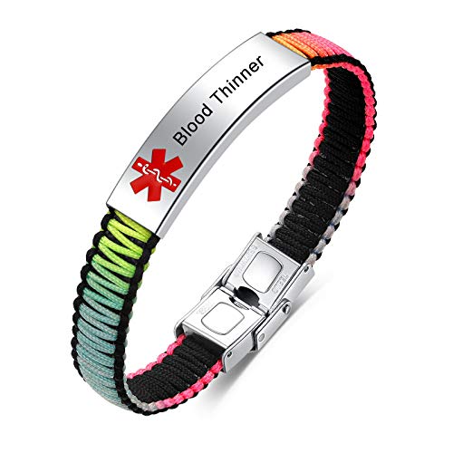 JF.JEWELRY Medical Alert ID Awareness Bracelet for Women Handmade Nylon Rope Braided Bracelets, Adjustablet