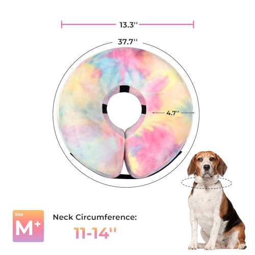 Image of Dog Cone, Uadonile Inflatable Cone Collar for Dogs and Cats, Dog Neck Collar Recovery E-Collar Alternative After Surgery, Elizabethan Collar for Dogs Recovery(Tie-dye Pink Blue, M+)