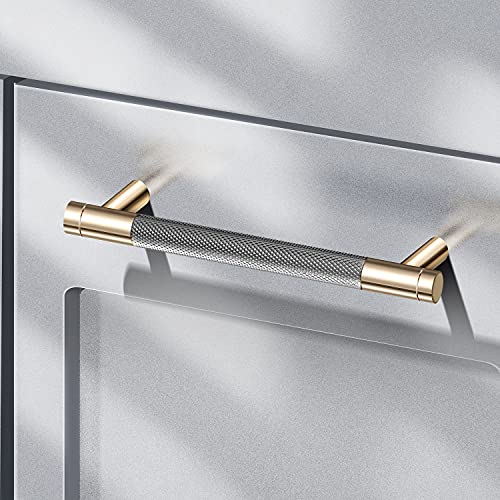 Gutuwellea 12 Pack 3 Inch 76 mm Knurled Cabinet Handles Cabinet Pulls Aluminum Handles Knurled Drawer Pulls Gold and Grey Oxidation Finish with Diamond Pattern 4" Length (3" Hole Center) - Image 4