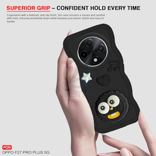 Image of AESTMO Back Case Cover for Oppo F27 Pro Plus 5G | 3D Cute Fun Cartoon Characters | Anti Slip Grip Cute Wave Curly Frame Shape | Full Body Protection Back Cover for Oppo F27 Pro Plus 5G | (Black)