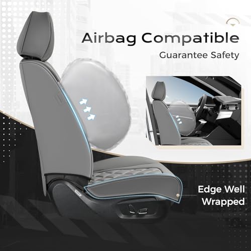 Image of Coverado Car Seat Covers, Front Seat Cover, 2 Pack Luxury Faux Leather Seat Covers for Cars, Waterproof Car Seat Protector Car Seat Cushion, Universal Automotive Seat Covers Fit for Most Cars - Gray