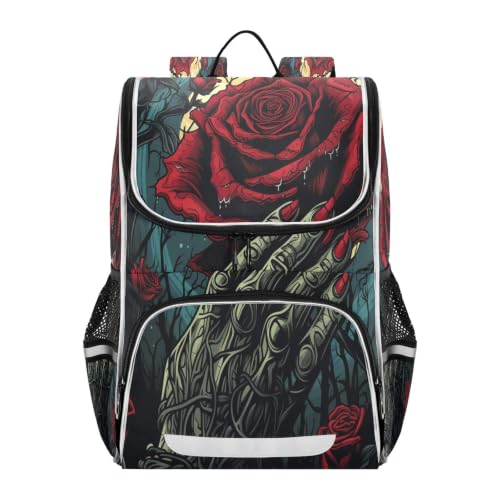 Sac à dos crâne rose rouge grand compartiment pour soulager le transport des livres