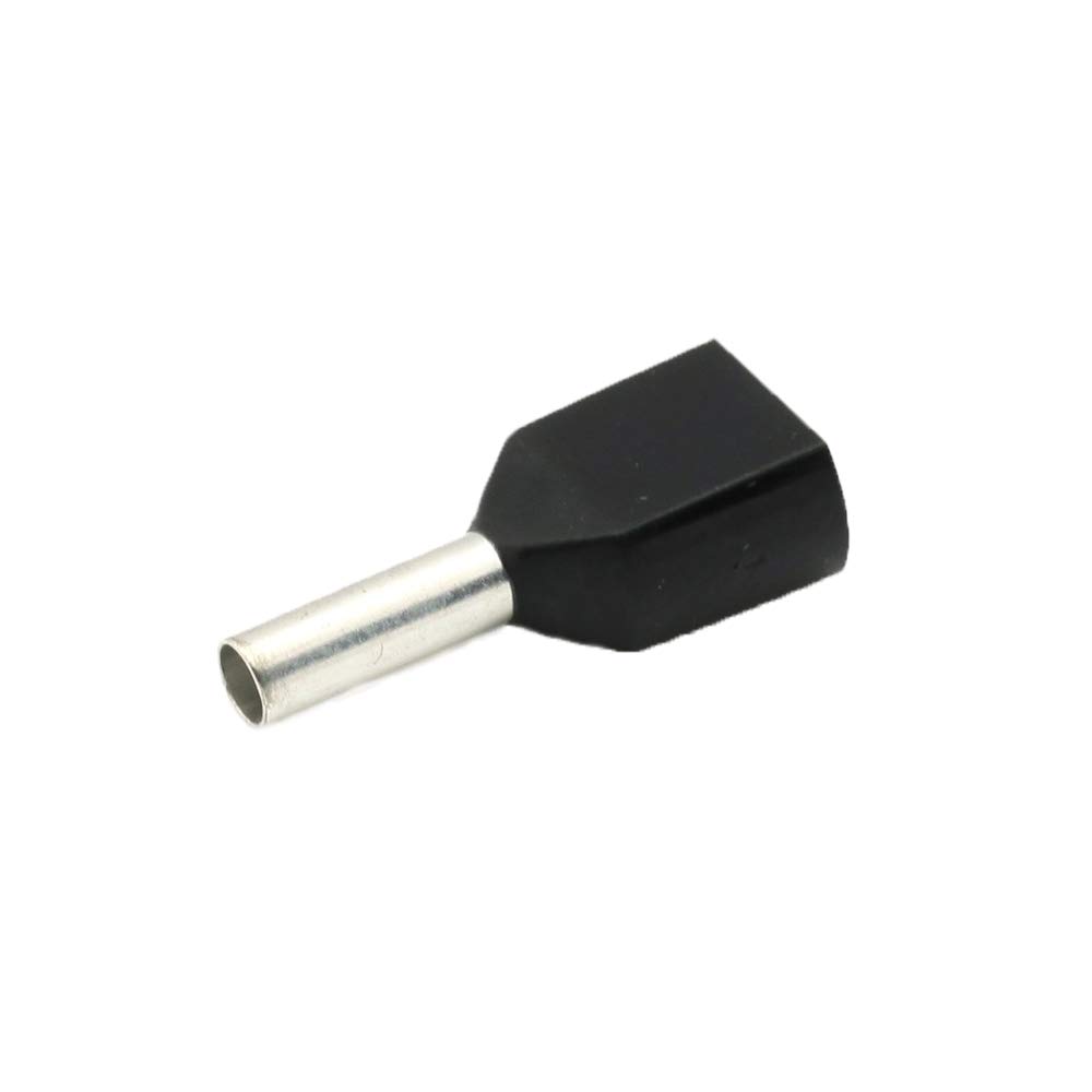 UKCable-Ties 1.5mm² Black Twin Cord End Terminals Double Entry Bootlace Ferrules Crimp Car Van - 100 Qty