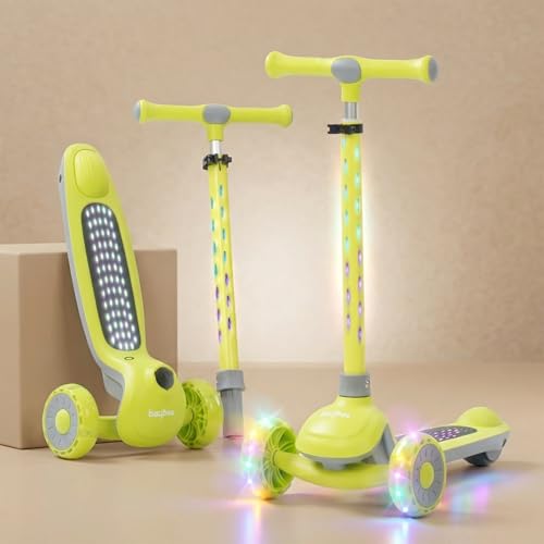 Image of Baybee Zyro Kick Scooter for Kids | 3 Wheel Kids Scooter with 3 Height Adjustable & LED Lights | Skate Scooters with Music & Foot Brake | Indoor Outdoor Toddler Scooters for 2 to 10 Years (Green)