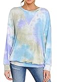 Yming Damen V-Ausschnitt Tops Tie Dye V-Ausschnitt Bluse Langarm Sweatshirt Himmelblau M