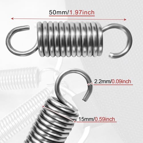 NICAVKIT 4 Stück Edelstahl Zugfedern mit Haken, Spannfeder Zugfeder 50mm freie Länge,Außendurchmesser 15mm,Drahtdurchmesser 2,2mm,Maximale Zugkraft 12KG - 2,2x15x50mm