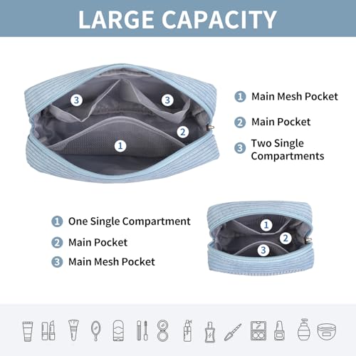 MAGEFY-Makeup-Bag-2-Pcs-Small-Makeup-Bag-for-Handbag-Corduroy-Cosmetic-Bag-Purse-with-Compartments-for-Women-GirlsBlue