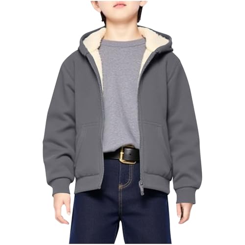 Kids Winter Hooded Jacket Boys Girls Sherpa Lined Hoodie Warm Full Zip Sweatshirt Long Sleeve Fleece Hooded Cardigan