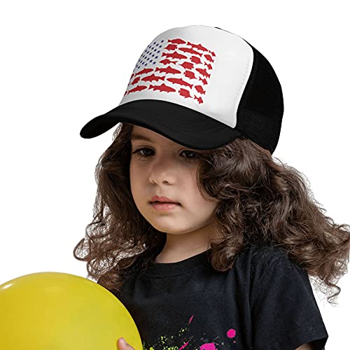 Waldeal American Fish Flag Trucker Mesh Hats, Youth Toddler Us Flag Baseball Cap, Fishing Gifts For Boys And Girls, Black #TOP7