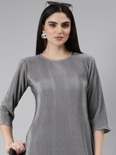 Image of SHOWOFFFF Women Solid Bodycon Casual Dress | Round Neck 3 /4th Sleeves Jersey Dress for Womens | Above Knee Dress for Women's