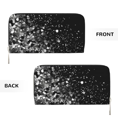 Black White Glitter Leather Wallet For Women Girl, Zip Around Credit Card Holder Long Pu Wallet Clutch Purse Waterproof Travel Handbag2