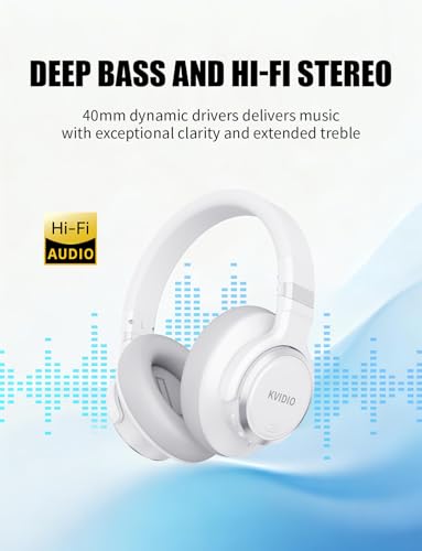Image of KVIDIO Hybrid Active Noise Cancelling Headphones, Wireless Bluetooth Headphones Over Ear with Mic, 70H Playtime, Transparency Mode, Hi-Fi Stereo Sound, Deep Bass Headsets for Phone PC Travel Home