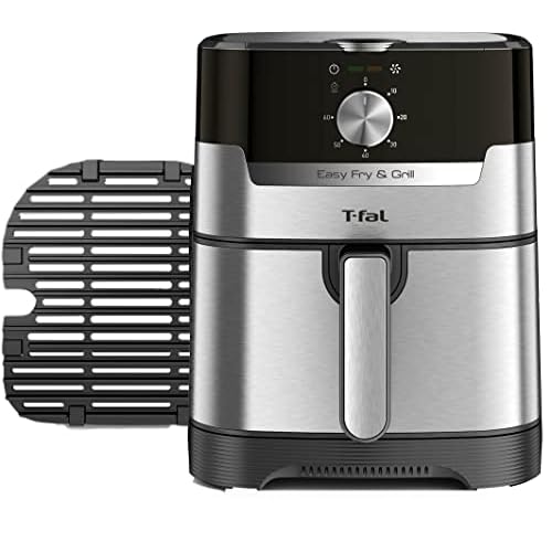 T-fal Easy Fry and Grill Air fryer, Stainless Steel, 4.4Quart/4.2L, Die Cast Grill Plate, Digital Recipe Book