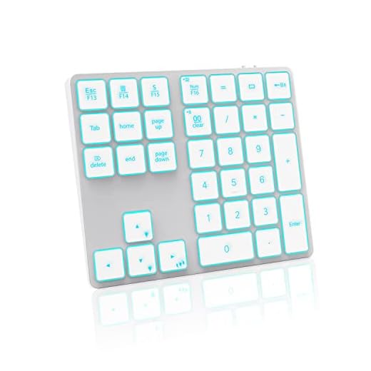 Bluetooth Backlit Numeric Keypad Wireless, Rechargeable Slim Number Keypad with Full 34 Keys for Computer, Laptop, PC, Mac, White Silver