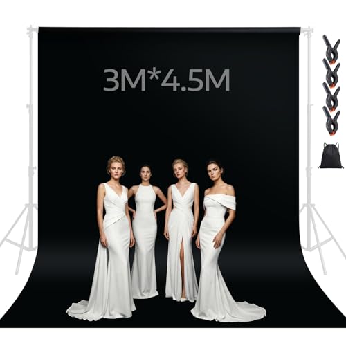 Spardar Foto Hintergrund, 3M X 4.5M Schwarz Screen Stoff Reine Baumwolle Musselin Faltbare Schwarz Screen Fotostudio mit 4 Klemmen für Fotografie Video...